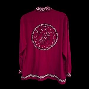 Diane Von Furstenberg Silk Blouse Size Small Embroidered Asian Theme Shirt